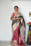 Regal Charm - Black & Pink Banarasi Saree