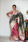 Regal Charm - Black & Pink Banarasi Saree