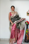 Regal Charm - Black & Pink Banarasi Saree