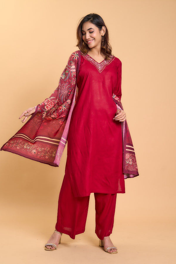 Mishri's Red Kurta Set With Dupatta